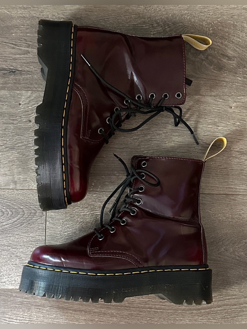 DR MARTENS women's cherry red oxford rub off vegan jadon II platform boots, 8 US